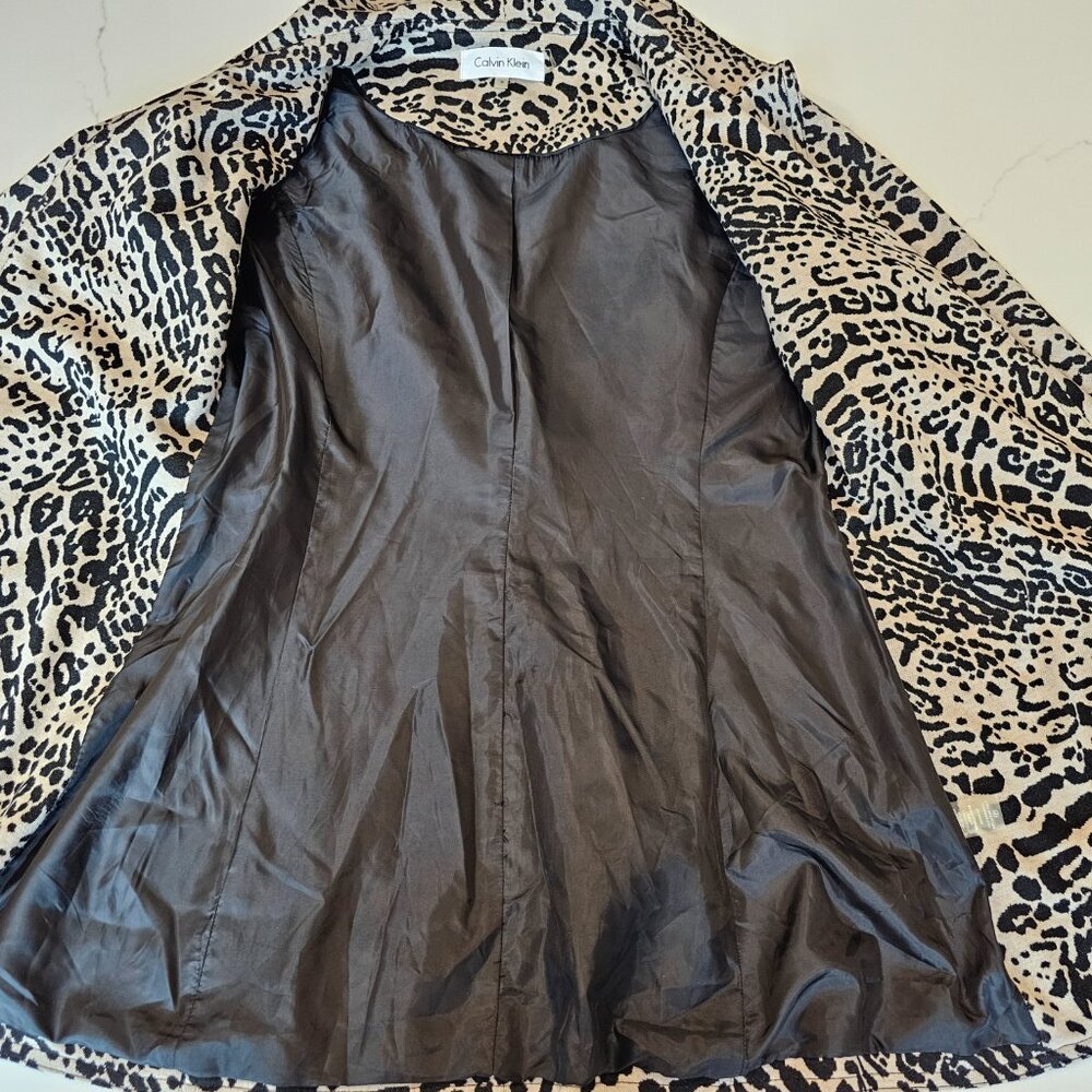 Calvin Klein Leopard Print Ruffle Front Blazer Jacket Open Front - Picture 8 of 11
